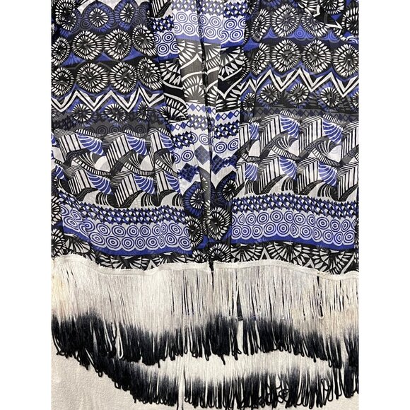 Steve Madden OSFM Lightweight Open Geometric Pattern Fringe Kimono Long - Picture 5 of 16